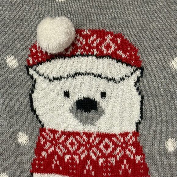 Polar bear ski Christmas sweater holiday warm cozy gray Pom detail women’s L - Picture 5 of 5